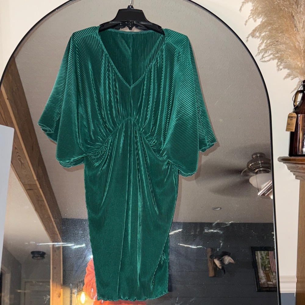 Emerald Green Pleated Dress